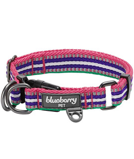 Blueberry Pet 10 Colors 3M Reflective Multi-Colored Stripe Adjustable Dog Collar, Pink Emerald And Orchid, Large, Neck 18-26