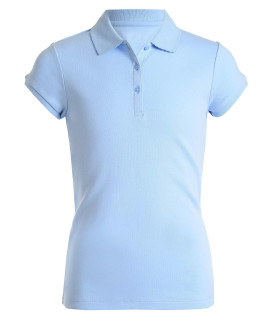 Nautica Girls School Uniform Short Sleeve Polo Shirt, Button Closure, Soft Pique Fabric, Light Blue, 16-18 Plus