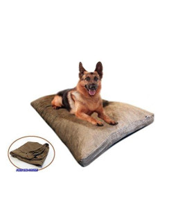 clicksEZ Extra Stuffed Mixed Memory Foam Pillow Bed: Brown Suede Luxurious comfortable Anti Slip cover Waterproof Dog Bed for Large to Extra Large Dogs (55x37)
