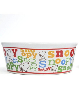 Peanuts Colorful Snoopy Dog Food Bowl - Heavy Stoneware Pet Dish (5 Wide)