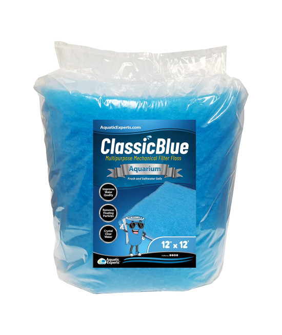 Aquatic Experts Classic Bonded Aquarium Filter Pad -12 Inches By 12 Feet By 75 Inch - Blue And White Filter Media Pad Bulk - Replacement Filter Rolls Of Prefilter Floss - Made In Usa