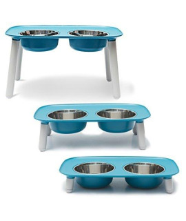 Messy Mutts Elevated Double Feeder with Stainless Bowls Adjustable Height 3A 5A or 10A Adjustable Standing Feeder for Dogs 5 cups per Bowl Blue