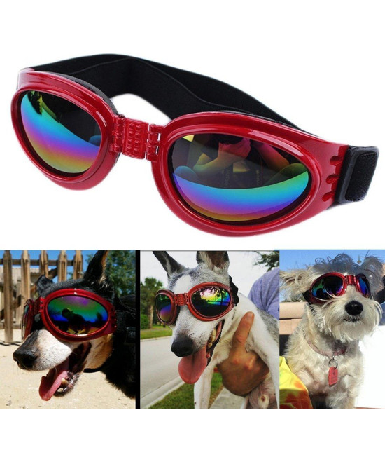 QUMY Dog goggles Eye Wear Protection Waterproof Pet Sunglasses for Dogs About Over 15 lbs (Red)
