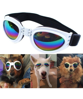QUMY Dog goggles Eye Wear Protection Waterproof Pet Sunglasses for Dogs About Over 15 lbs (White)
