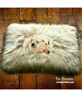 DogNappers Brand - Plush Faux Fur Dog Bed - cat Mat - Soft Padded Shaggy Pet Bed - Long Hair Mongolian Fur - Llama - 4 colors (24x30 Sand Beige)