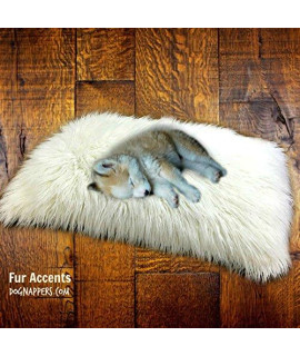 DogNappers Brand - Plush Faux Fur Dog Bed - cat Mat - Soft Padded Shaggy Pet Bed - Long Hair Mongolian Fur - Llama - 4 colors (36x40 White)