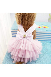 Dog Dresses, Fashion Pet Dog clothes, Striped Mesh Puppy Dog Princess Dresses (Pink, Large)