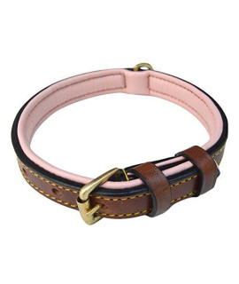 Soft Touch collars Padded Leather Dog collar, Size Small, Brown with Light Pink Padding, 16 Long x 58 Wide, Neck Size 11 to 135 Inches