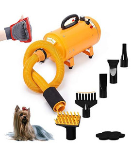 Free Paws Dog Dryer 4.0 Hp 2 Speed Adjustable Heat Temperature Pet Dog Grooming Hair Dryer Blower Professional With 5 Different Nozzles And A Shower Massage Glove