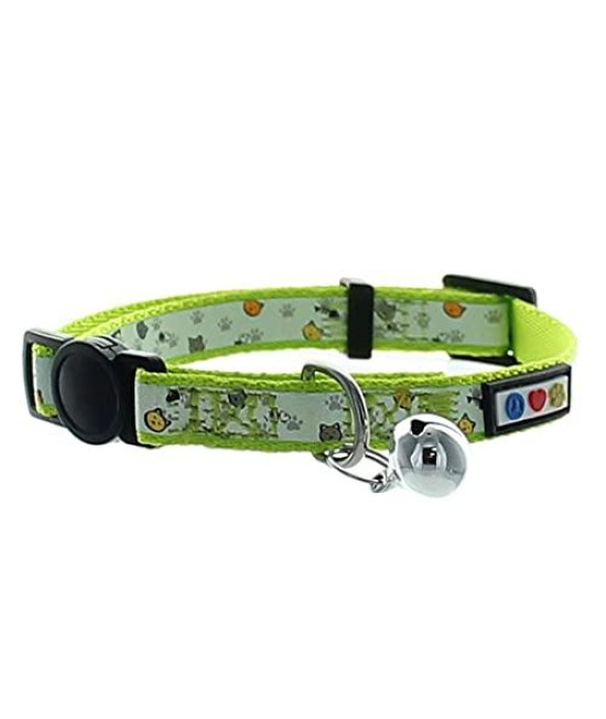 Pawtitas Pet Glow In The Dark Cat Collar with Safety Buckle and Bell Green Hook