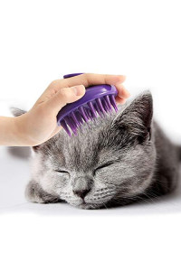 [Soft Silicone Pins] CELEMOON Ultra-Soft Silicone Washable Cat Grooming Shedding Massage / Bath Brush - Safe & No Scratching any more - Purple