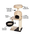 MidWest Homes for Pets Cat Tree | Reid Cat Furniture, 3-Tier Cat Activity Tree w/ Sisal Wrapped Support Scratching Posts & Dangle Play Balls, Woven Rattan & Script Medium Cat Tree