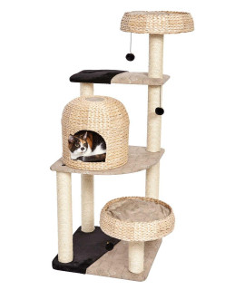MidWest Homes for Pets cat Tree Biscayne cat Furniture 5-Tier cat Tree wSisal Wrapped Support Scratching Posts & High cat Look-Out Perch Woven Rattan & Script Large cat Tree