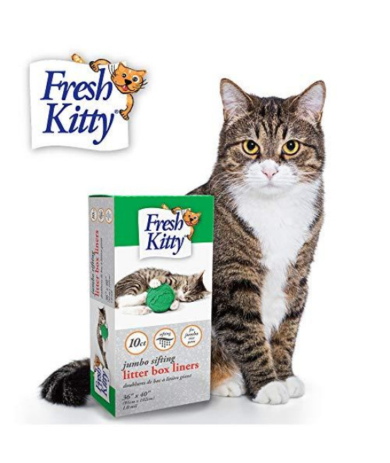 Fresh Kitty Durable, Easy Clean Up Elastic Jumbo Sifting Litter Pan Box Liners, Bags for Pet Cats, 10 ct