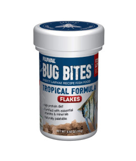 Fluval Bug Bites Tropical Fish Food, Flakes for Small to Medium Sized Fish, 0.63 oz, A7330, Brown