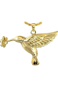 Memorial Gallery MG-3341gp Hummingbird and Flower 14K Gold/Sterling Silver Plating Cremation Pet Jewelry