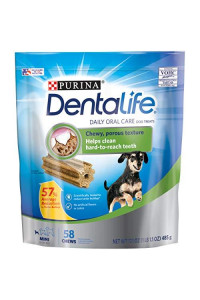 Purina DentaLife Made in USA Facilities Toy Breed Dog Dental Chews, Daily Mini - 58 ct. Pouch, 17.1 oz. (00017800176293)