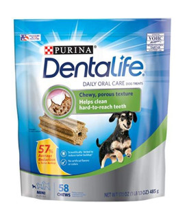 Purina DentaLife Made in USA Facilities Toy Breed Dog Dental Chews, Daily Mini - 58 ct. Pouch, 17.1 oz. (00017800176293)