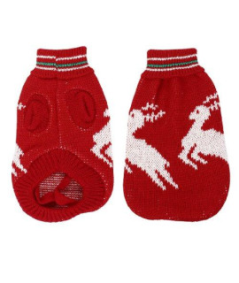 Uxcell X-Small Knitted Deer Pattern Turtleneck Pet Dog Puppy Sweater Size 8 RedWhite