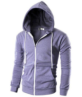 Ohoo Mens Slim Fit Lightweight Zip Up Hoodie with Pockets Long Sleeve Full-Zip Hooded SweatshirtDcF002-LAVENDER-M