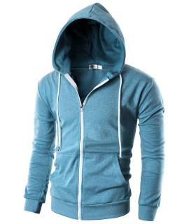 Ohoo Mens Slim Fit Lightweight Zip Up Hoodie with Pockets Long Sleeve Full-Zip Hooded SweatshirtDcF002-SKYBLUE-L