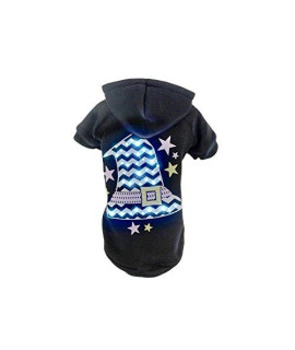 PET LIFE Magical Hat LED Lighting Fashion Designer Holiday Pet Dog Costume Sweater Hoodie w/ Included Batteries, Small, Black
