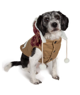 TOUcHDOg Snowadayz Pom Pom Fashion Designer Pet Dog coat Hooded Sweater Jacket Hoodie, Large, Red Beige