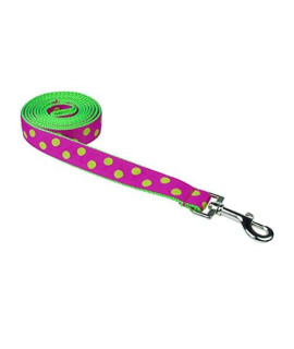 Medium Fuchsia/Green Dot Dog Leash: 3/4 Wide, 6ft Length - Made in USA.