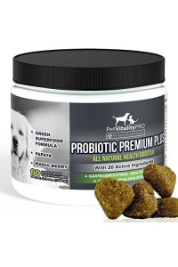 PetVitalityPRO Probiotics for Dogs with Natural Digestive Enzymes ? 4 Bill CFUs/2 Soft Chews ? Dog Diarrhea Upset Stomach Yeast Gas Bad Breath Immunity Allergies Skin Itching Hot Spots ? 60 Count