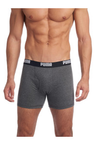 Puma Mens 3 Pack 100% Cotton Boxer Brief, Dark Grey, X-Large
