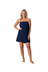 Turkish Linen WomenAs Waffle Spa Body Wrap with Adjustable closure (One Size, Navy)