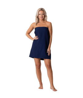 Turkish Linen WomenAs Waffle Spa Body Wrap with Adjustable closure (One Size, Navy)
