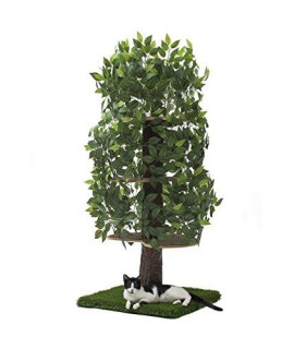 On2 Pets Cat Tree with Leaves Made in USA, Large Square Cat Condo & Cat Activity Tree in EverGreen
