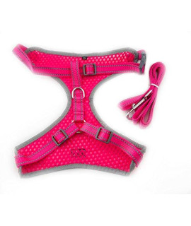 2PET Reflective Adjustable Soft Mesh Pet Dog Harness & Leash - Used for High Visibility While Walking - Protects Pets from Cars & Accidents Small Splendid Pink