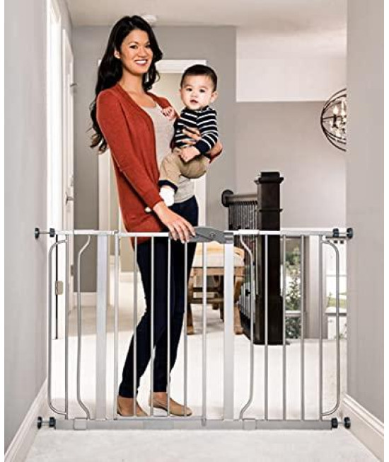 Regalo Easy Step 49-Inch Extra Wide Baby Gate, Includes 4-Inch and 12-Inch Extension Kit, 4 Pack of Pressure Mount Kit and 4 Pack of Wall Mount Kit, Platinum