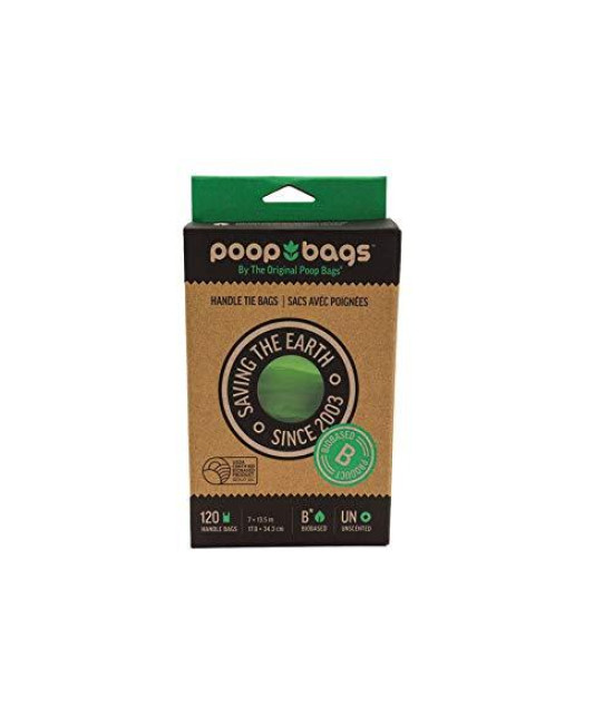 The Original Poop Bags USDA Certified Biobased Handle Tie Poop Bags - 7x13, 120 Count - Easy Tie Handles