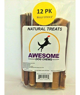Awesome Dog chews Bully Sticks 6 Inch All Natural Dog Treat 12 Pack