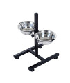 PawHut 24 Stainless Steel Adjustable Height Elevated Double Diner Dog Bowls - Silver/Black