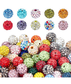 PH PandaHall 10mm crystal Beads Rhinestones Beads 100pcs Pave Disco Ball Beads Mixed color Polymer clay Diamond Round Beads for Summer Bling Pen Bracelet Necklace Earring Jewelry Making christmas