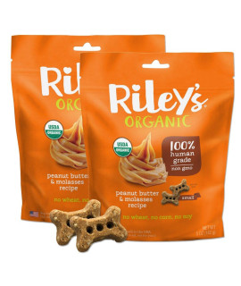 Rileys Organics - Peanut Butter Molasses Organic Dog Treats, 5 oz Small Biscuits - Resealable Bag 2 Pack