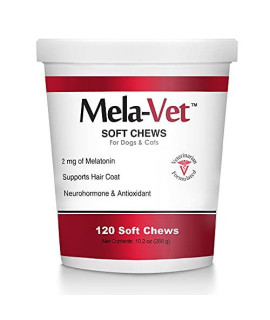 HealthyPets Mela-Vet Melatonin Soft Chews For Dogs And Cats - Veterinarian Approved Anti-shedding Supplements, Natural Neurohormone And Antioxidants - Promote Hair Growth, Improve Sleep Function (120 Count)