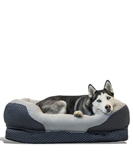 BarksBar Large Gray Orthopedic Dog Bed - 40 x 30 inches - Snuggly Sleeper with Solid Orthopedic Foam, Non-Slip Back