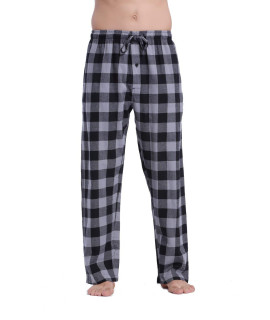 cYZ Mens 100 cotton Super Soft Flannel Plaid Pajama Pants-BlackWhitegingham-XL