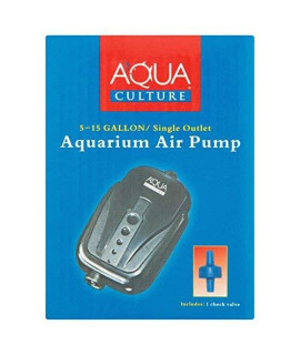 Aqua Culture 5 - 15 Gallon Single Outlet Aquarium Air Pump with Check Valve. Easy To Set Up. Air Output Up To 1200cc Per Minute. (For 5, 6, 7, 8, 9, 10, 11, 12, 13, 14, 15 Gallon Fish Tanks)