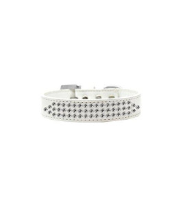 Mirage Pet Products Three Row clear crystal Dog collar Size 16 White