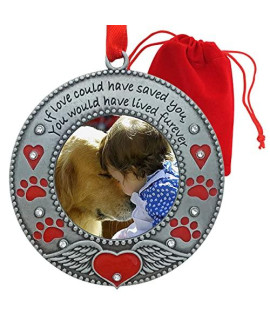In Loving Memory Pet Ornament - Dog Memorial Christmas Photo Ornament - Furever in My Heart - Red Hearts with Angel Wings & Paw Prints - Cat Sympathy Gifts - Loss of a Pet - Gift/Storage Bag Included
