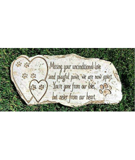 Pawprints Remembered Pet Memorial Stone Marker for Dog or Cat - for Outdoor Garden, Backyard, or Lawn. Pet Grave Headstone Tombstone - Loss of Pet Gift - Made of Weatherproof Resin