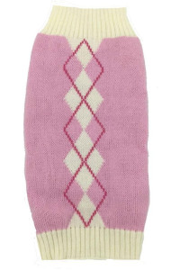 Pink Argyle Puppy Sweater For Girl Pet Sweater Knitwear For Dogs Cats Warm Knitted Turtleneck X-Small (Xs) Size
