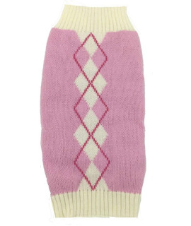 Pink Argyle Puppy Sweater For Girl Pet Sweater Knitwear For Dogs Cats Warm Knitted Turtleneck X-Small (Xs) Size