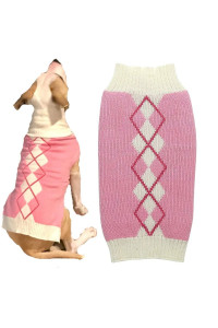 Pink Argyle Knit Dog Sweater For Girl Size Back Length 18 Girth 22-24